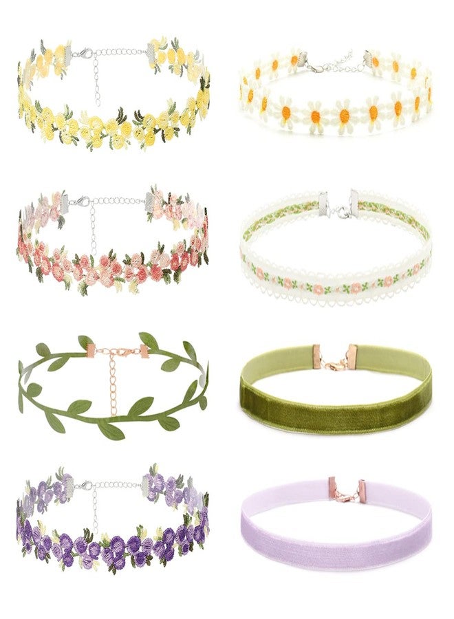 Palotay 8PCS Colorful Velvet Choker Necklace Set for Women Daisy Gothic Lace Collar Classic Flower Choker Gifts-flower - Image 1